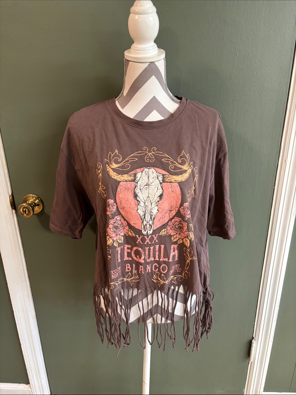 Tequila Blanco Fringe Short Sleeve Tee - Brown